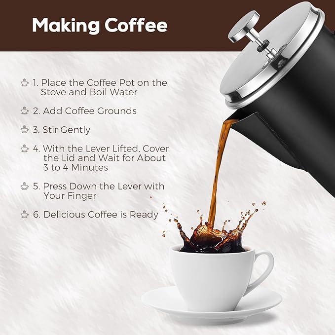 French Press Coffee Maker 33oz Stainless Steel French Press Coffee Tea Maker Insulated Large Capacity Tea Presses with Foldable Handle for Home Kitchen Caming Loose Tea (Black)