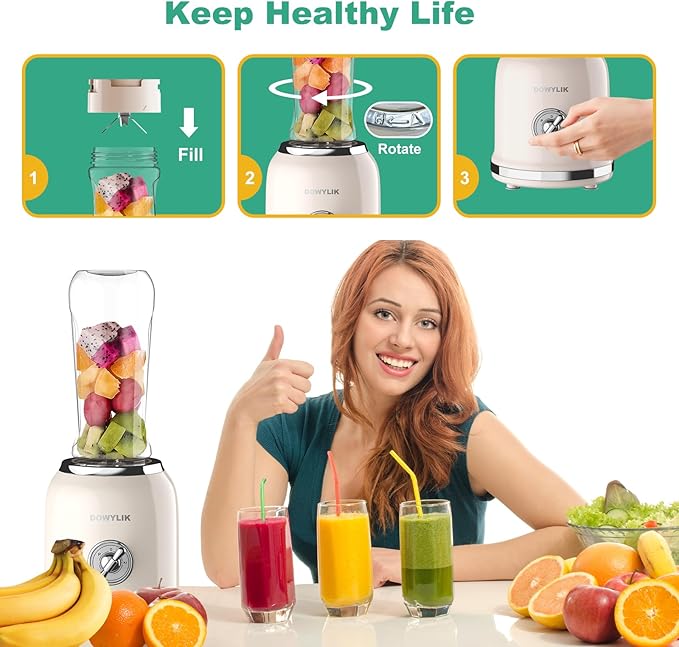 Personal Retro Protein Drink Blender 3 Speed Small Blender for Smoothies Maker with 6-Edge Blade and 2 * 20oz BPA Free Travel Cups