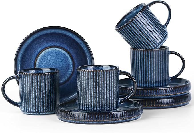 Famiware Star Dinnerware Set and Pasta Bowls with Coffee Mugs Set Service for 4 (20 Pieces) - Stoneware Dinnerware Dishes Nebulas Blue