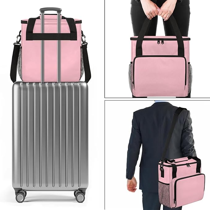 Light Pink Coffee Maker Carrying Bag Waterproof Insulated Leakproof Cooler Bag Portable Storage Tote Bag Organizer With Shoulder Strap