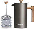 POLIVIAR French Press Coffee Maker 34 Ounce Coffee Press with Real Wood Handle Double Wall Insulation &amp Dual-Filter Screen Food Grade Stainless Steel for Good Coffee and Tea (Cliff)