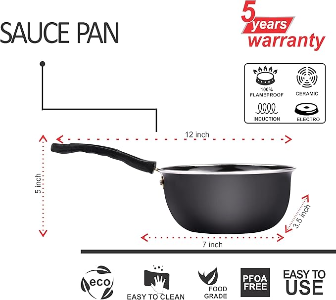5 Piece Kitchen Accessories Set | Non Stick Induction Friendly Cookware | Kadai with Lid  Fry Pan  Tawa  Sauce &amp Tadka Pan | Ceramic Hard Anodized | Cast Iron Utensils
