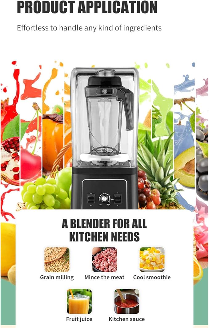 Professional Blender Commercial Quiet Blender Soundproof Blender 2500ML with Cover for Crushing IceSmoothiePureeBlender