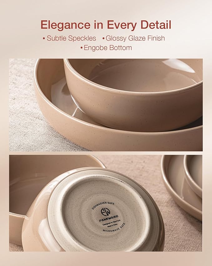 Famiware Milkyway Plates and Bowls Set 12 Pieces Dinnerware Sets Dishes Set for 4 Cinnamon Brown
