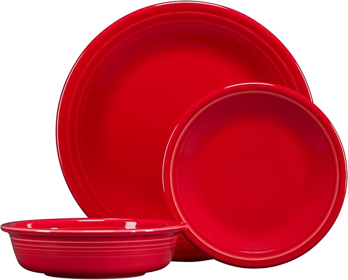 Fiesta® Classic Rim 3-Piece Dinnerware Set – Durable Ceramic Lead-Safe Dishwasher/Microwave/Oven Safe – Made in USA Dinnerware - Scarlet