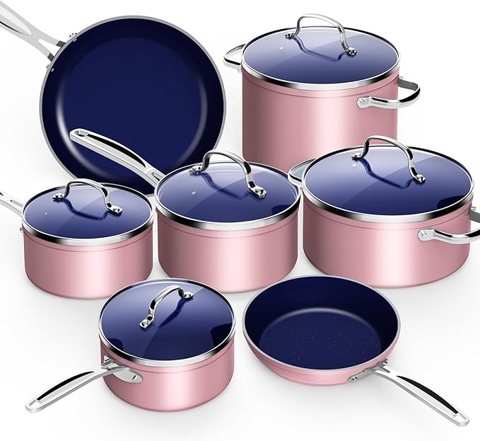 Nuwave 12pc Forged Lightweight Cookware Set G10 Healthy Duralon Ceramic Ultra Non-Stick Coating Vented Tempered Glass Lids Stay-Cool Handles Induction-Ready &amp Works on All Cooktops PFAS Free