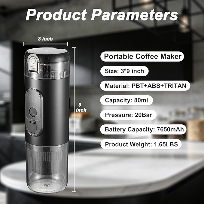 Portable Electric Espresso Machine Travel Coffee Maker 20 bar Mini Espresso Self-Heating Car Coffee Maker Compatible with Ground Coffee &amp NS Capsule for Camping RV Hiking Offic Black