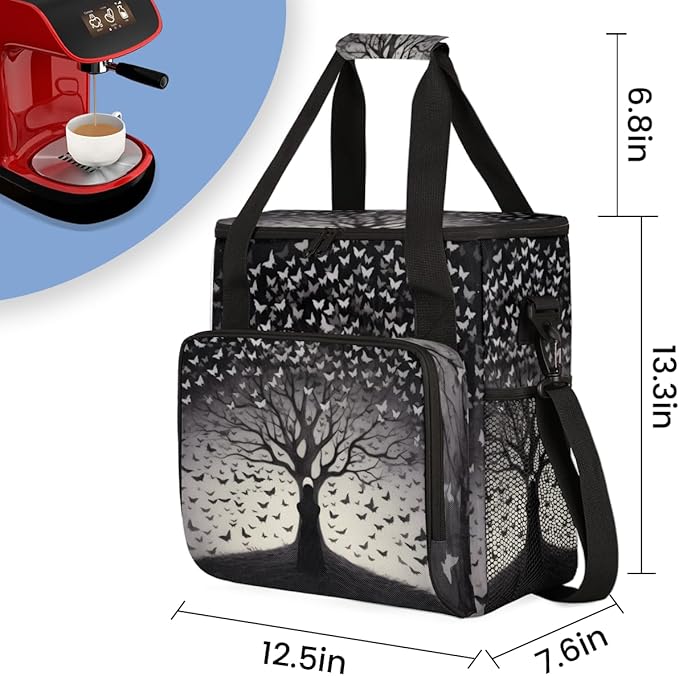 Butterfly Tree Coffee Maker Carrying Bag Artistic Butterfly Travel Storage Bag Compatible with K-Mini or K-Mini Plus Single Serve Coffee Brewer Carrying Case with Multiple Pockets &amp Shoulder Str