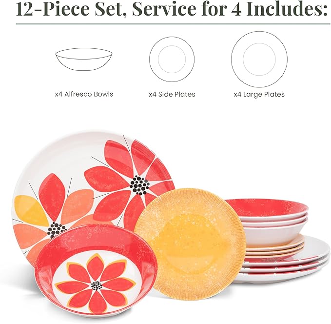 Larder &amp Vine 12-Piece Melamine Dinnerware Set: Durable Lightweight Break-Resistant Plates &amp Bowls – Stylish Non-Toxic Dishwasher Safe – Ideal for Everyday Use Indoor &amp Outdoor Dining