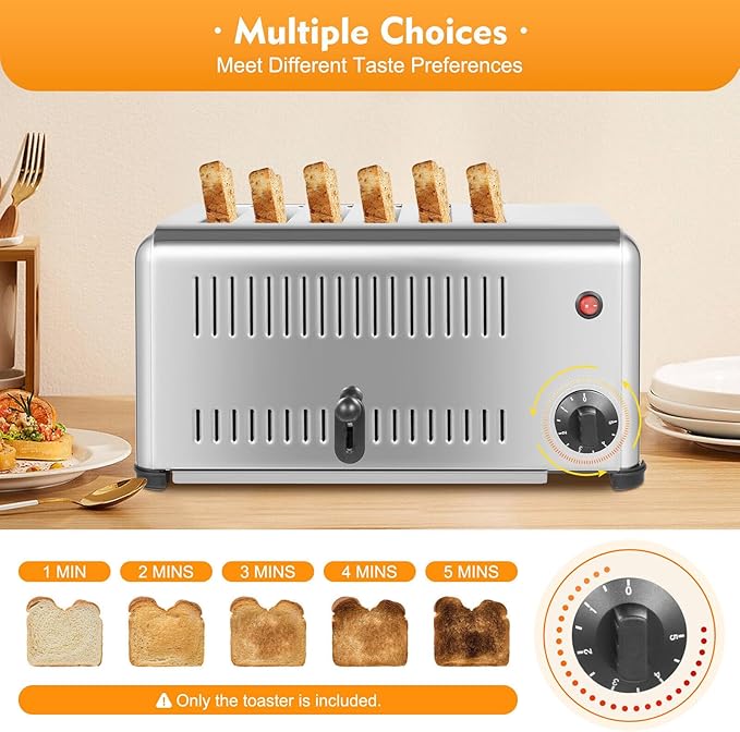 6 Slice Commercial Conveyor Toaster Stainless Steel Bread Toaster1680W 110V Toaster Bread Baking Machine with Timing Function for Home KitchenRestaurantBakeryDessert Store