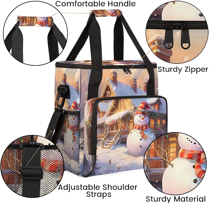 Xmas Snowman Coffee Maker Carrying Bag Magical Snowman Travel Storage Bag Compatible with K-Mini or K-Mini Plus Single Serve Coffee Brewer Carrying Case with Multiple Pockets &amp Shoulder Strap