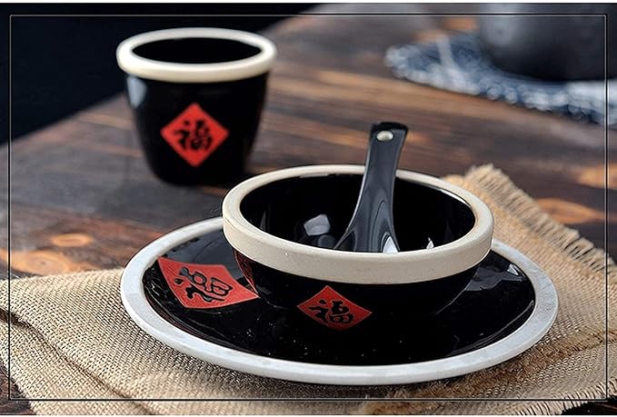Dinnerware Sets - Luxury Gift Dishes Service Set Old-Fashioned Antique Ceramic Tableware Blessing Dish Set Table Commercial Four-Piece Bowl Hotel Porcelain Dinnerware