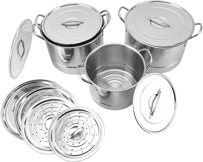4PCS Soup Pot Set Stainless Steel Multipurpose Sauce Pot with Handles and 8 Lids Kitchen Cookware for Cooking Steaming Stir Frying Microwave Dishwasher