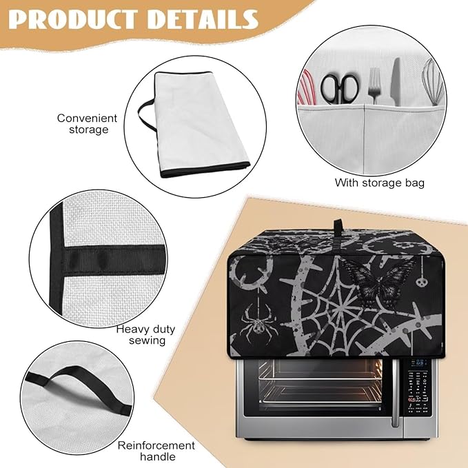 Doojoayie Toaster Cover 4 Slice Kitchen Appliance Covers 18.5x14.5x 9 Small Appliance Dust Protector with Top Handle Easy to Storange Spider Web Print