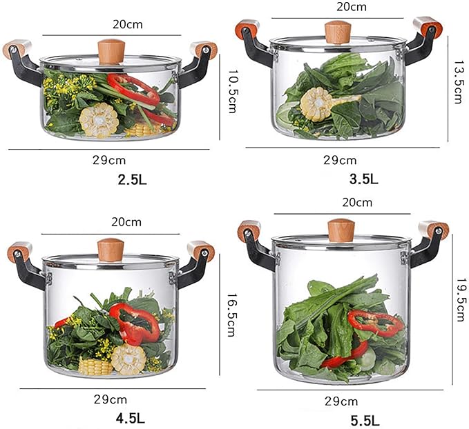 Glass Cooking Pot With Lid Glass Pot Glass Cookware Set Transparent Double-ear Glass Pot With Lid Heat Handles Large-capacity Induction Cooker Gas Stoves Open Fire For Soup Milk(2.5l)