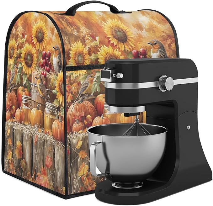 cfpolar Kitchen Aid Mixer Cover Compatible with 6-8 Quarts Pumpkin Sunflower Bird Fall Stand Mixer Cover Kitchen Aid Mixers Accessories Appliance Organizer Bag Dust Covers with Zipper Pocket