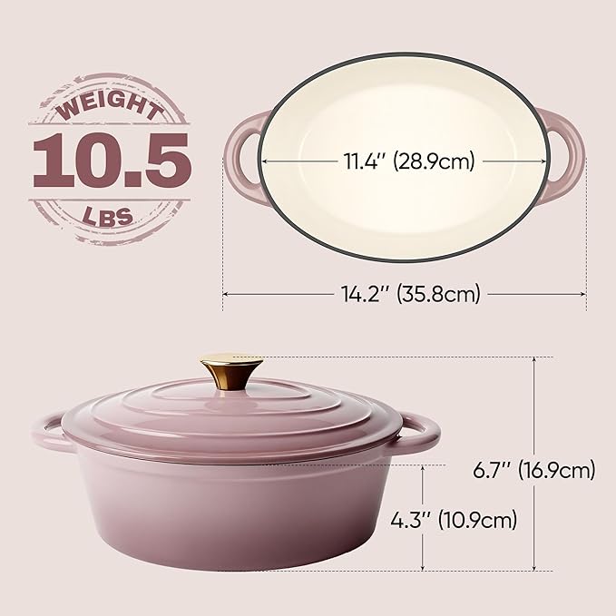 Vintage Style Oval Dutch Oven for Bread Baking 4.5 Quart Non Stick Enameled Cast Iron Dutch Oven Pot with Lid Oven Safe Oval Casserole with Lid up to 500°F for Baking Braising Stews Roasting Pin