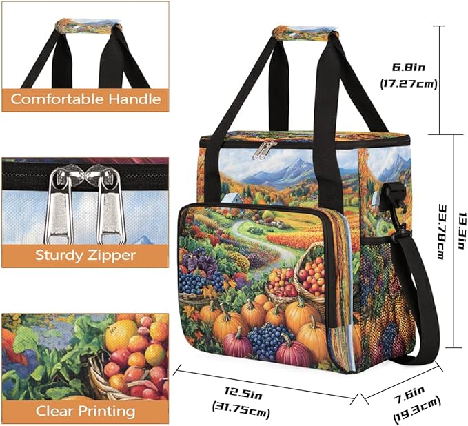 Autumn Grapes Pumpkin Maple Leaves Coffee Maker Carring Bag Travel Carrying Storage Tote Bag Compatible with Keurig K-Mini or K-Mini Plus Portable Single Serve Coffee Brewer Case with Pockets