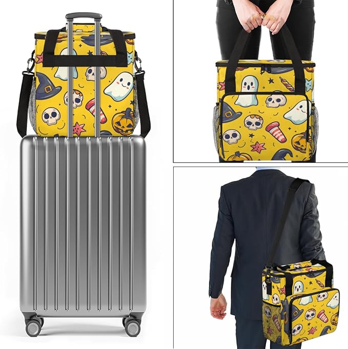 Halloween Pumpkin Coffee Maker Carrying Bag Bright Pumpkin Travel Storage Bag Compatible with K-Mini or K-Mini Plus Single Serve Coffee Brewer Carrying Case with Multiple Pockets &amp Shoulder Stra
