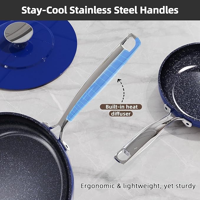 Nuwave Lux 13pc Forged Lightweight Cookware Set PFAS Free Healthy G10 Duralon Ceramic Coating Ultra Non-Stick Stay-Cool Handles Works on All Cooktops &amp Induction Ready
