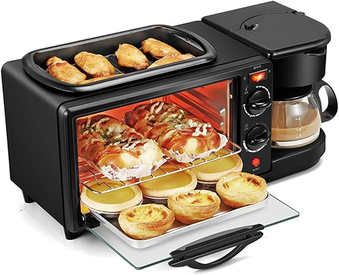 Multifunctional Breakfast Machine Household 3 in 1 Electric Mini Drip American Bread Machine Mini Oven Coffee Maker for Home Office Without Cover (with Cover)