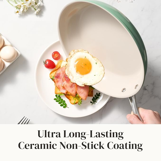 Redchef Nonstick 6-Piece Fry Pan Set 8 9.5 and 11 Inch Frying Pans with Tempered Glass Lids Stay-Cool Handles Dishwasher &amp Oven Safe Induction Safe Compatible with All Cooktops Green