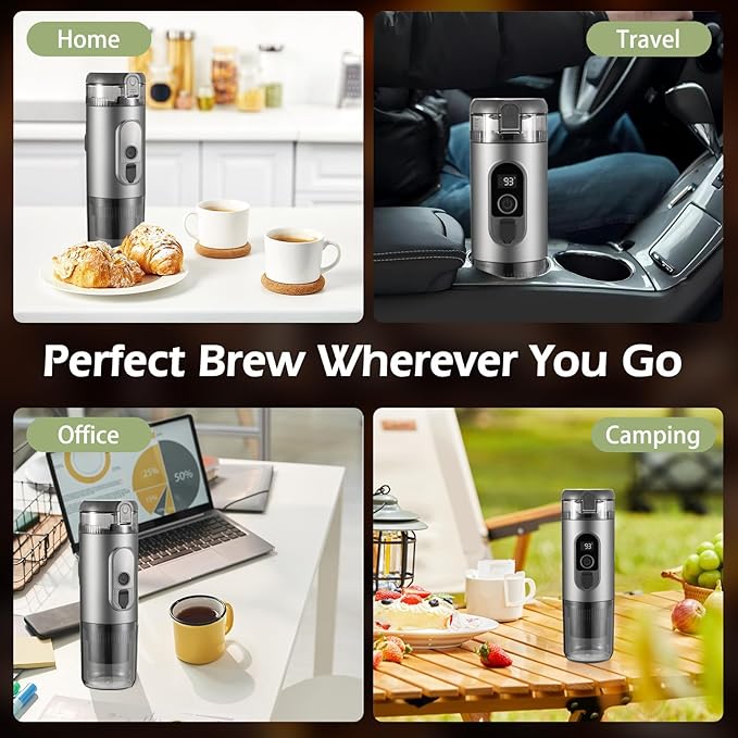 Portable Electric Espresso Machine Self Heating Small Travel Espresso Coffee Maker for Camping RV Hiking Office(Black)