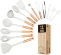 Kitchen Utensils Set 13PCS Silicone Cooking Utensils Heat Resistant Kitchen Utensil Spatula Set for Nonstick Cookware Wooden Handles Kitchen Gadgets Tools Set