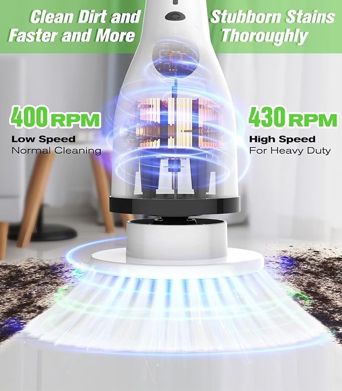 Electric Spin Scrubber for CleaningCordless Waterproof Bathroom Shower Brushes with 9 Heads1.5H Power Dual Speed Cleaner with Extendable Handles for Bathtub Floor Kitchen Wall
