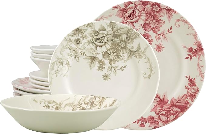 Tudor Royal Collection 12-Piece Premium Quality Porcelain Dinnerware Set Service for 4 - GORGEOUS PINK See More Designs Inside!