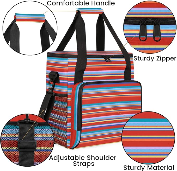 Red and Blue Stripes Coffee Maker Carrying Bag Portable Travel Storage Tote Bag Compatible with K-Mini or K-Mini Plus Single Serve Coffee Brewer Carrying Case with Multiple Pockets &amp Shoulder St