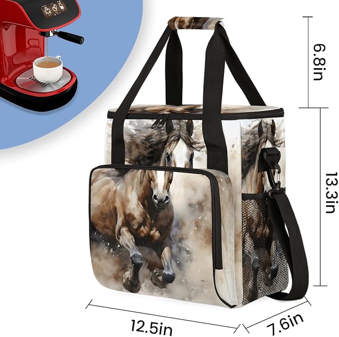 Running Horse Coffee Maker Carrying Bag Portable Travel Storage Tote Bag Compatible with K-Mini or K-Mini Plus Single Serve Coffee Brewer Carrying Case with Multiple Pockets &amp Shoulder Strap