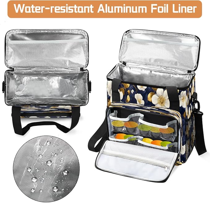 White Flowers Golden Leaves Coffee Maker Carring Bag Travel Carrying Storage Tote Bag Compatible with Keurig K-Mini or K-Mini Plus Portable Single Serve Coffee Brewer Case with Pockets for K-cup Pods