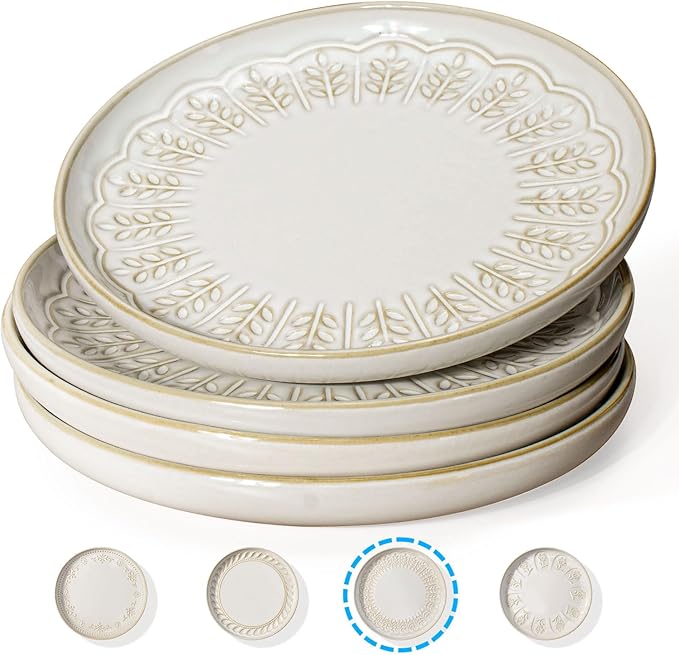 Artena Salad Plates Set Of 4 8.5 Inch Embossed Appetizer Plates Ceramic Dessert Plates &amp Plates And Bowls Sets 16 Pieces Dinnerware Sets Dish Set For 4 Ceramic Kitchen Bowl And Plate Set