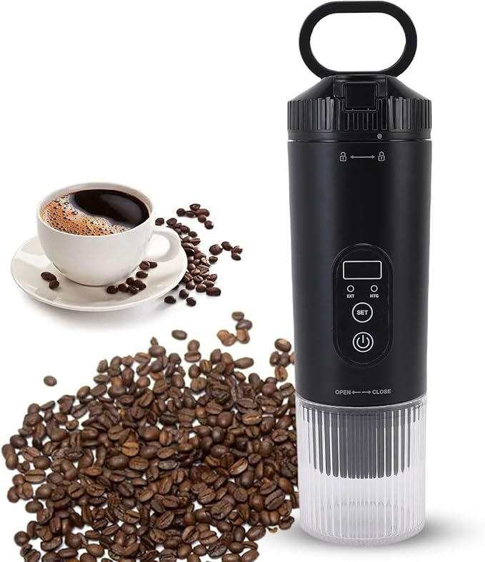 Portable Electric Espresso Machine Travel Coffee Maker for Camping Car Coffee Maker Self Heating for Hiking Office. (Black)