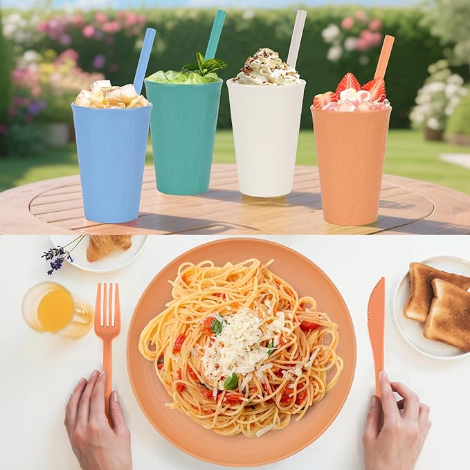 49pcs Dinnerware Sets for 8 People Unbreakable Plates Sets Reusable Storage Box Travel Camping Picnic Home Party Cutlery Set Dishwasher Microwave Safe Dishes
