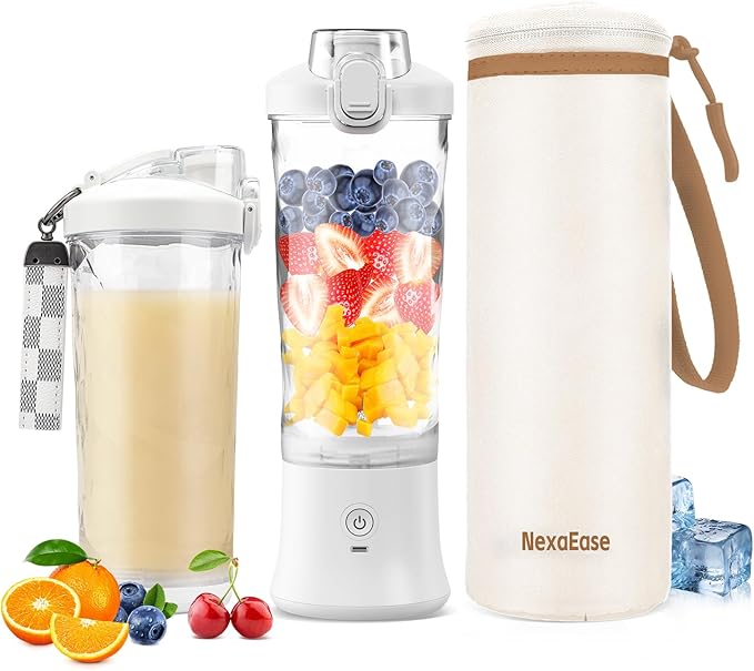 Portable Blender for Shakes and Smoothies- Personal Juicer 20 OZ Electric Protein Shaker Bottle with Insulated Sleeve USB-C RechargeableTravel Lid-Small Blender Cup for Kitchen Office GymTravel