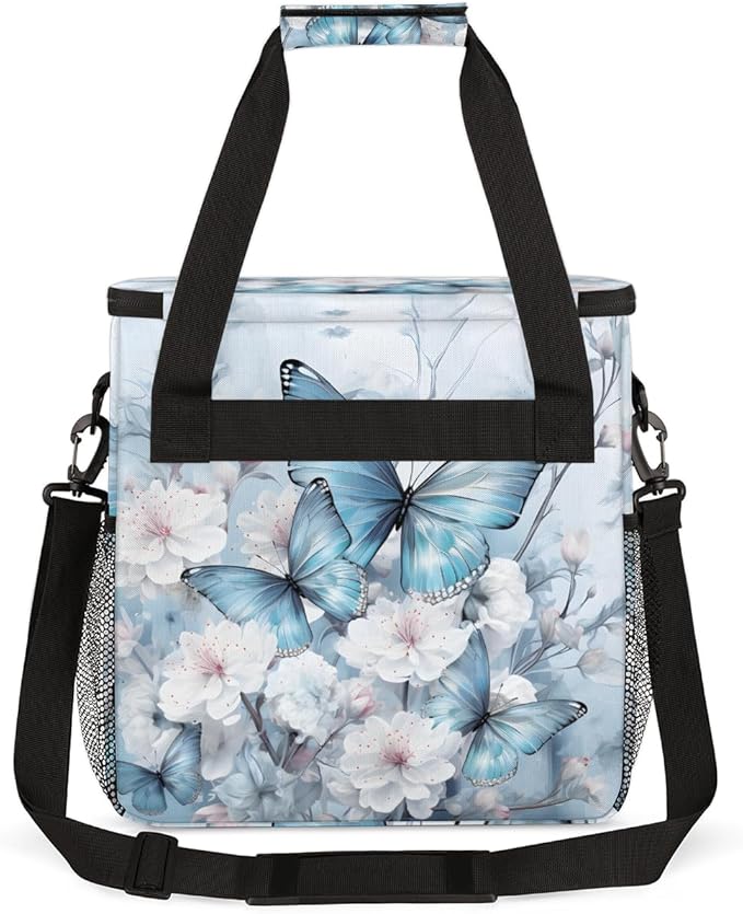 Flowers Butterfly Coffee Maker Carrying Bag Abstract Butterfly Travel Storage Bag Compatible with K-Mini or K-Mini Plus Single Serve Coffee Brewer Carrying Case with Pockets &amp Shoulder Strap