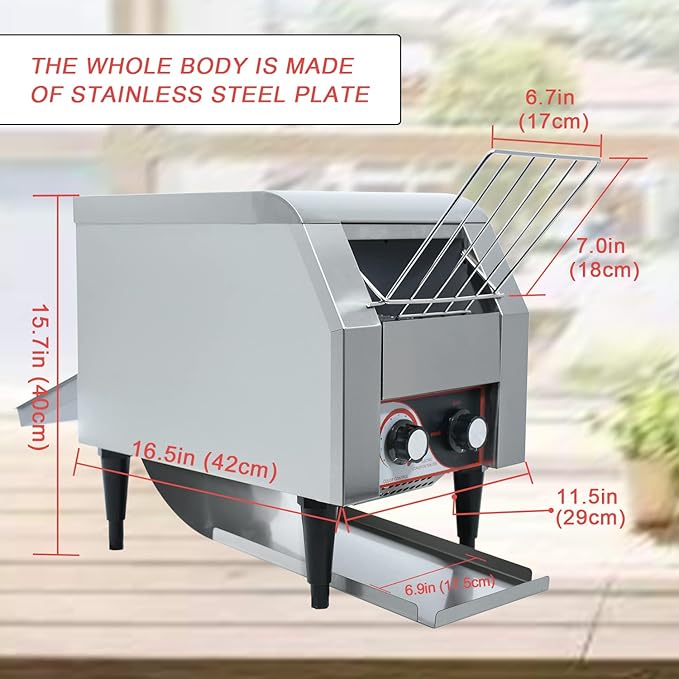 Commercial Toaster Conveyor 150slices/HourStainless Steel Conveyor Toaster for Bun Bagel Bread Heavy Duty with 7 Speed Control/3 Toaster Mode Speed Control/3 Toaster Mode