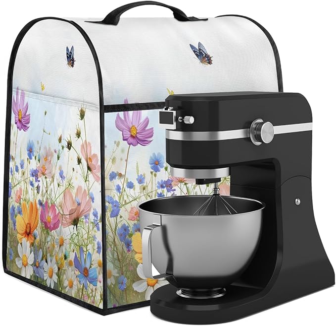 cfpolar Kitchen Aid Mixer Cover Compatible with 6-8 Quarts Butterfly Flower Pattern Stand Mixer Cover Kitchen Aid Mixers Accessories Appliance Organizer Bag Dust Covers with Zipper Pocket