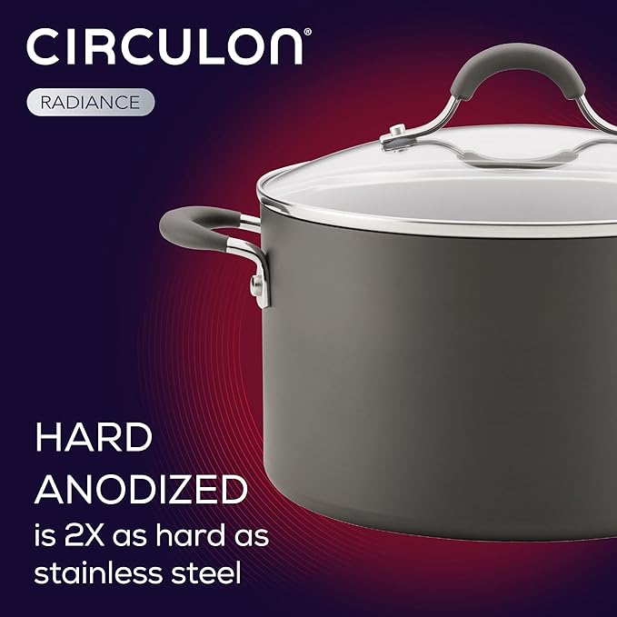 Circulon 83903 Radiance Hard Anodized Nonstick Cookware Pots and Pans Set 10 Piece Gray &amp Radiance Deep Hard Anodized Nonstick Frying Pan/Fry Pan/Hard Anodized Skillet with Lid - 12 Inch Gray