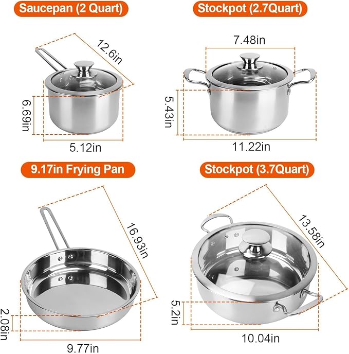 Stainless steel cookware set induction cooker pot set suitable for home dishwasher safe