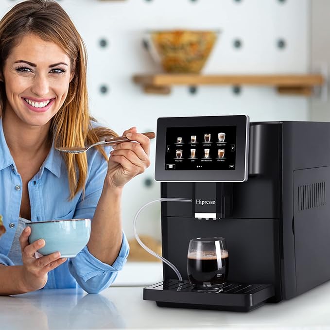 Hipresso Super Fully Automatic Espresso Coffee Machine-7 HD TFT Touchscreen with Milk Frother 19 Bar Pressure