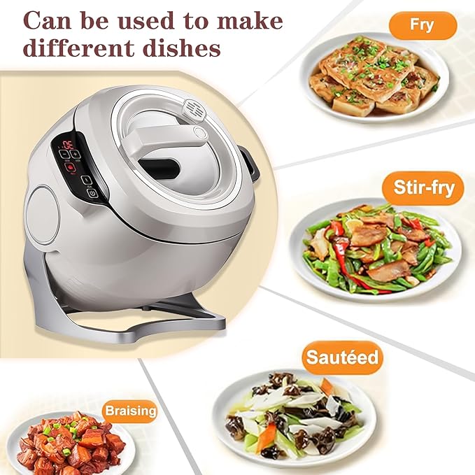 2000W Commercial Food Processor &amp Automatic Cooker 6L Stainless Steel Pot with 360° Rotation and 3D Heating 3 Speed Modes for Stir Frying Soup Rice Home and Restaurant Kitchen Appliance