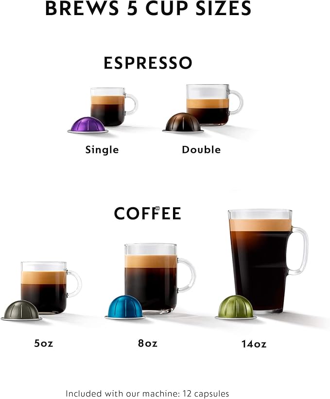 Nespresso Vertuo Coffee and Espresso Machine Bundle by De'Longhi Aeroccino Milk Frother