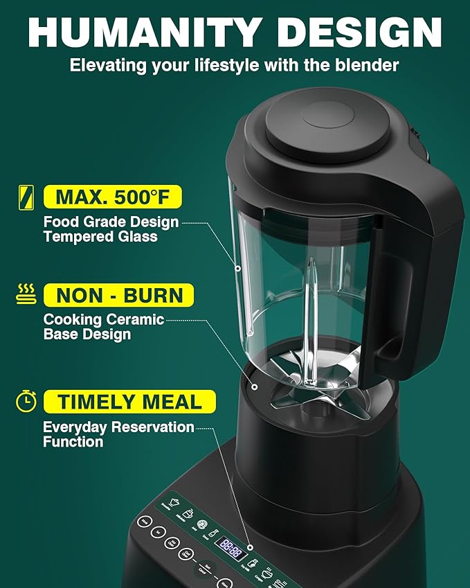 WantJoin Multifunctional Cooking BlenderHigh-Speed Countertop Blender 24000RPM Hot&ampCold9 One Touch Programs with 12H Delay Cook60 OzSoybean Milk Machine for Nut ButtersSoupsShakes and Smoot