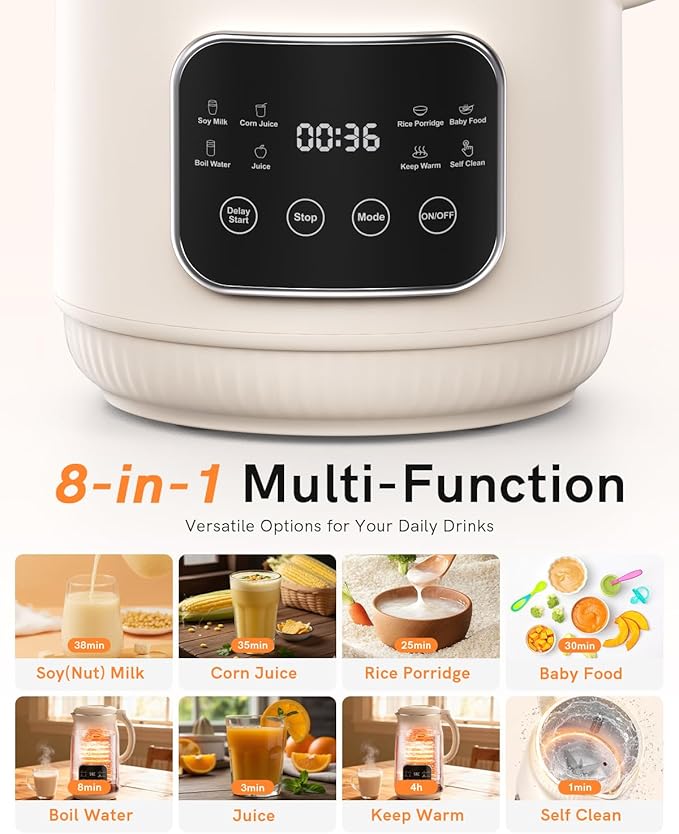 50oz Nut Milk Maker Machine(Stainless Steel) Blender 8-in-1 Automatic Soy Milk Maker for Vegan Homemade Almond/Coconut/Oat Plant-Based Milk with 18H Delay Start4H Keep Warm Self-Clean&amp Boil Wa