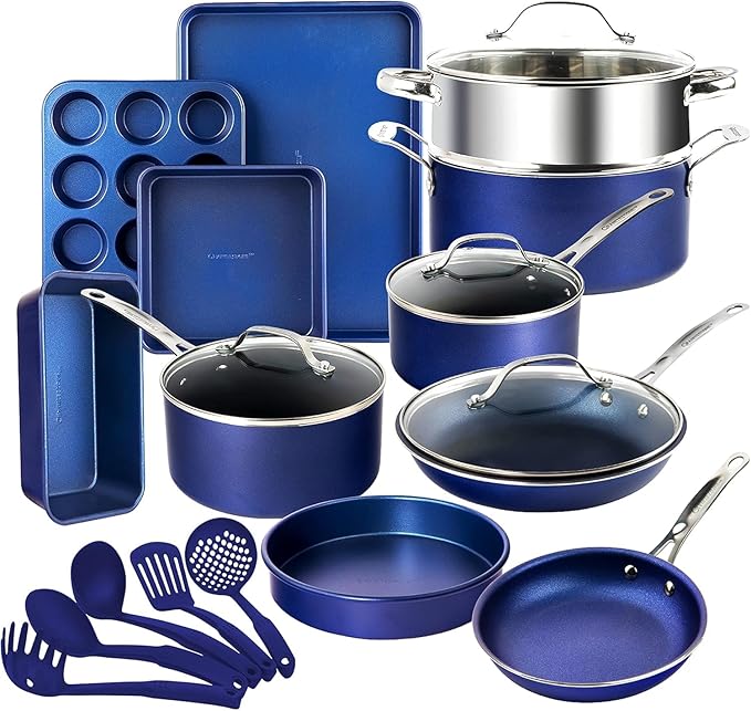 Granitestone 20 Pc Kitchen Pots and Pans Set Non Stick Cookware Set Kitchen Cookware Sets with Cooking Utensils and Bakeware Set Made Without PFOA and PFOS Oven and Dishwasher Safe