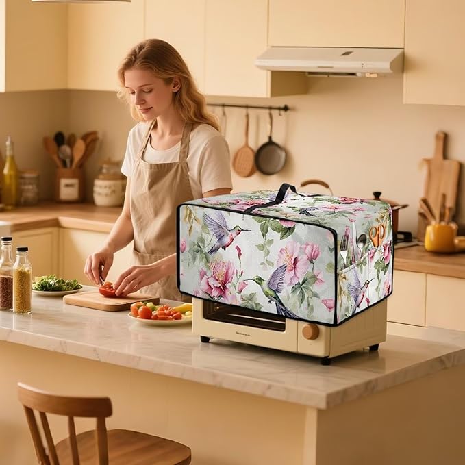 Doojoayie 8 Slice Toaster Cover Hummingbird 8 Slice Small Appliance Covers Stain Resistant &amp Dustproof Kitchen Appliance Protector Flower Print