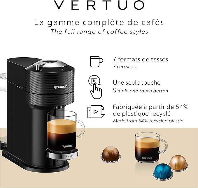 Nespresso Vertuo Next Premium Coffee and Espresso Maker by Breville with Aeroccino Milk Frother Black Descaling Kit